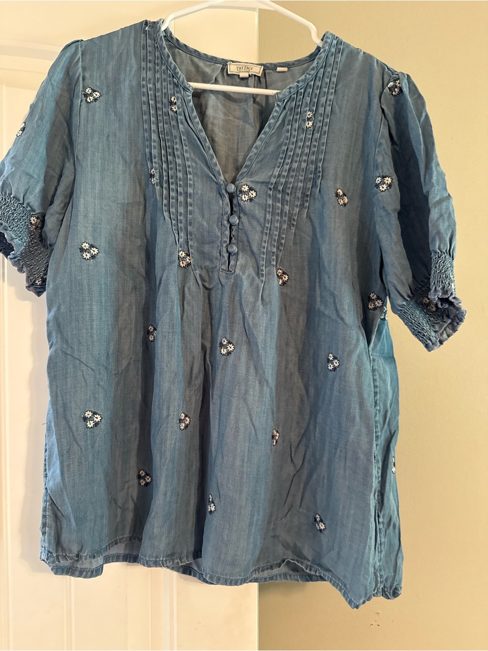 Fat Face Light Blue Embroidered Tunic Top